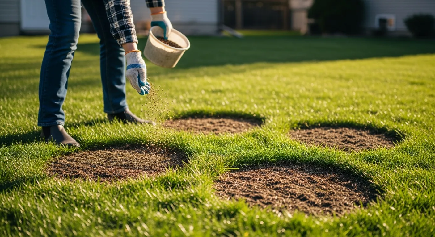 Toronto homeowner overseeding bare patches — spring lawn repair guide GTA 2026
